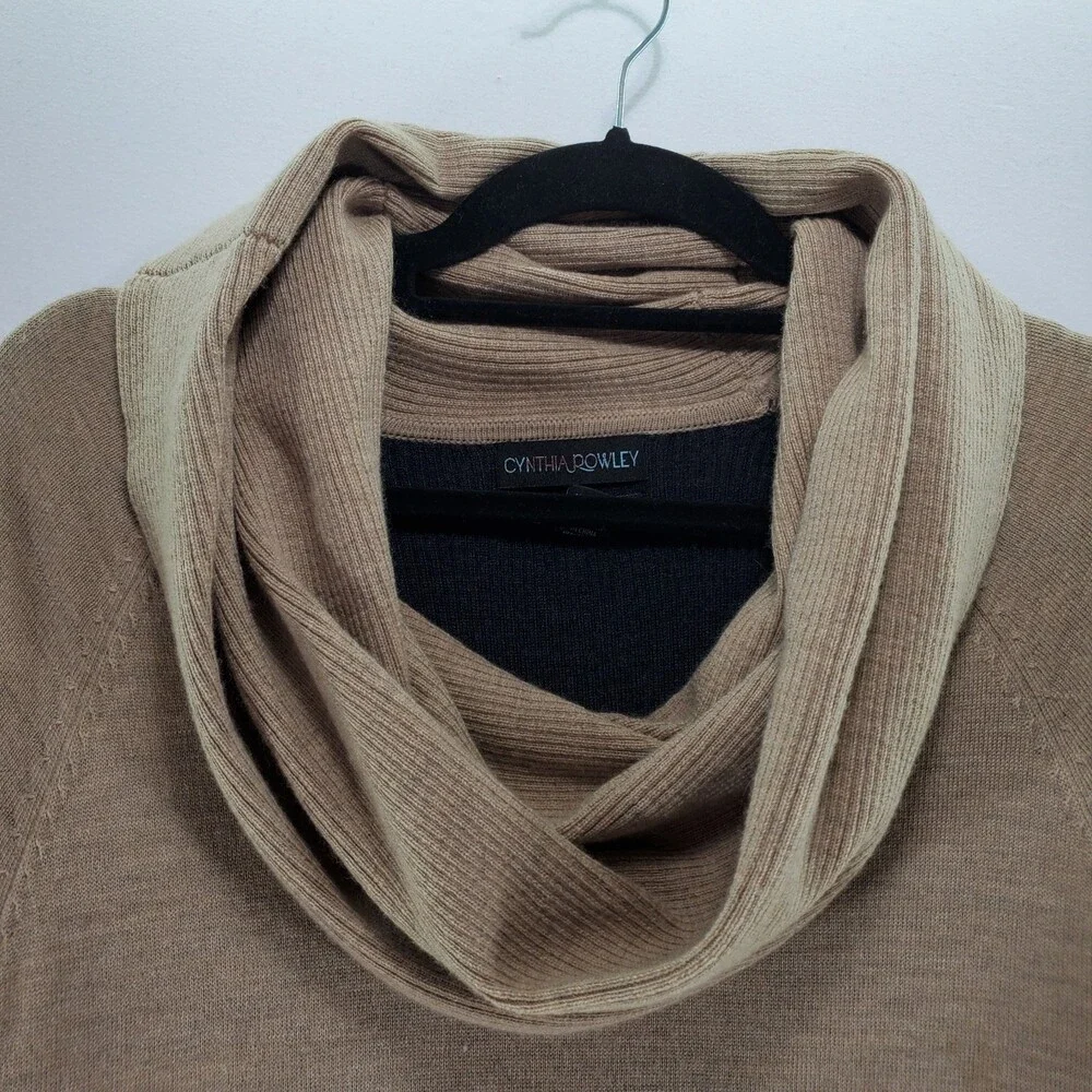Cynthia Rowley M Extrafine Merino Wool Cowl Neck Dress Color Block Side Zip